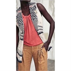 MOTH ANTHROPOLOGIE‎ Draw The Eye Patchwork Mixed Media Vest Size S/M Ramie